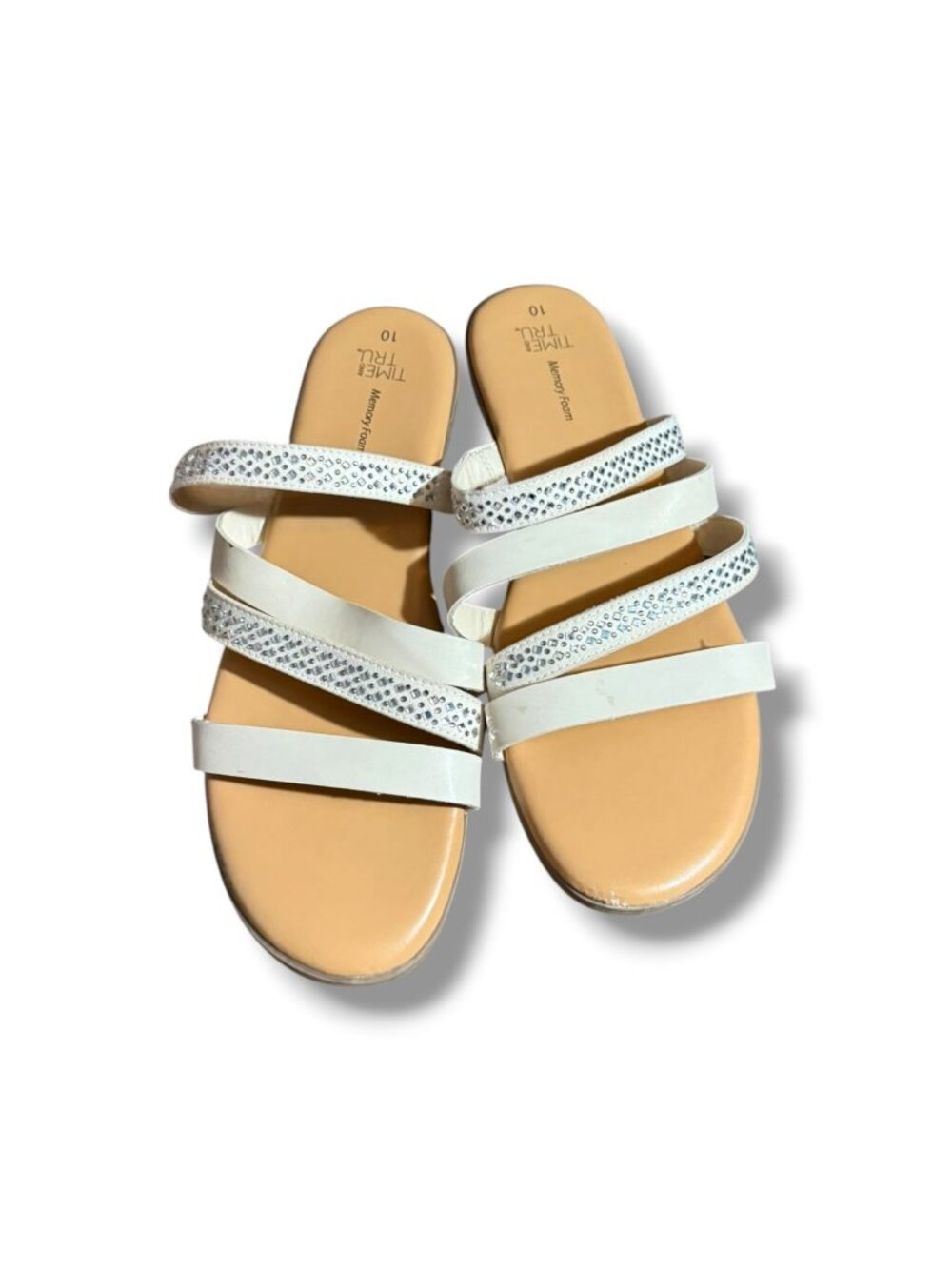 Time and Tru Memory Foam White Rhinestone Sandals – Size 10
